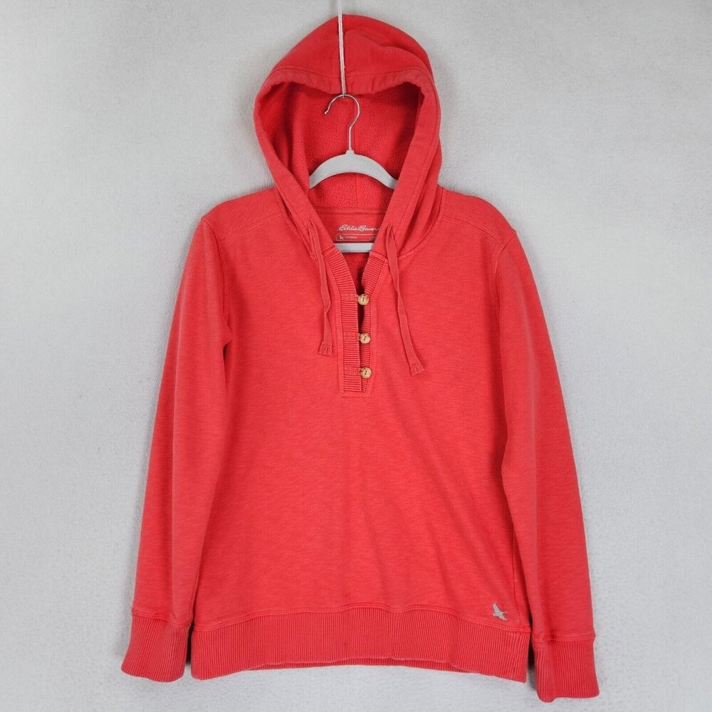 Eddie Bauer Sweater Women Small Coral Pink Hoodie Outdoor Henley Pullover Casual